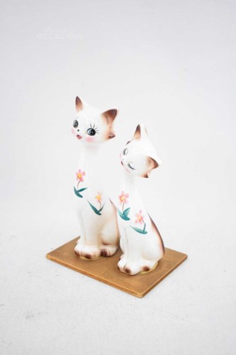 Pair ceramic cats paintings - pair,